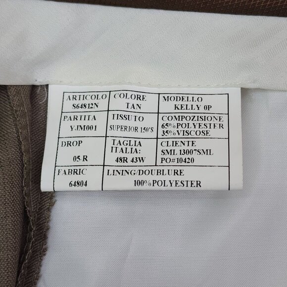 Caravelli Mens Tan Dress Pants 48R Not Hemmed Flat Front Designed In Italy - Picture 5 of 15